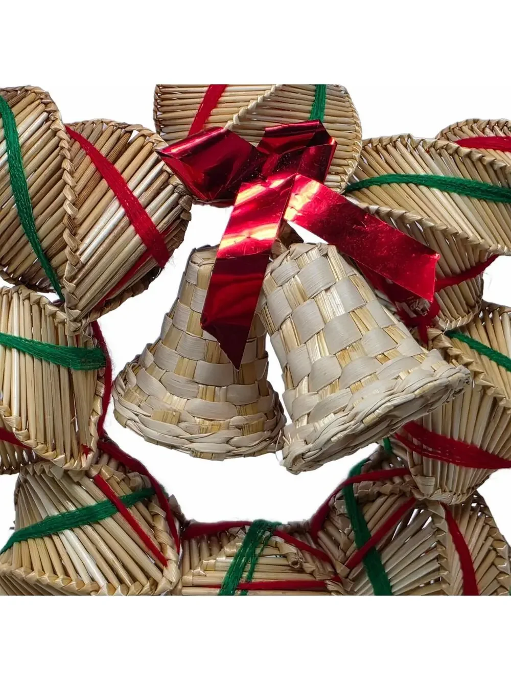 Vintage Scandinavian Style Straw Christmas Star Wreath Bells 13 Inch